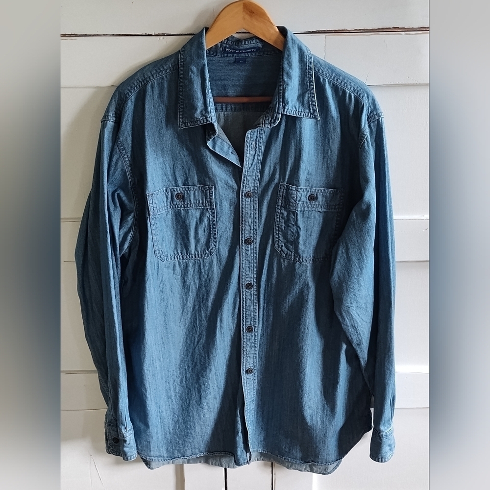 Port Authority Men's Blue Denim Button-Up Shirt | 100% Cotton | XL